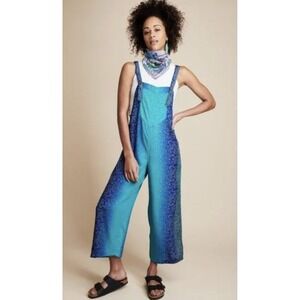 Earthbound Wide Leg Overalls Women M Blue Boho Indie Hippie Artsy Festival Retro